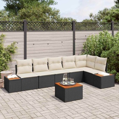 Conjunto de sofá de jardín con cojín 7 pcs Negro y crema