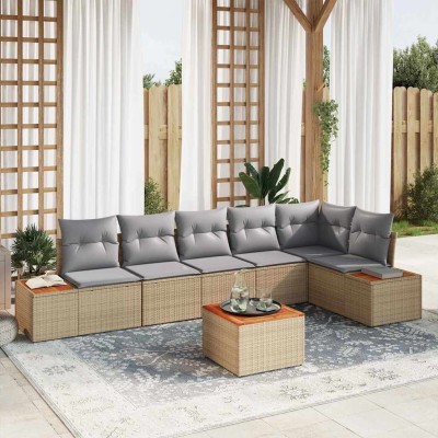 Conjunto de sofá de jardín con cojín 7 pcs beige y gris claro