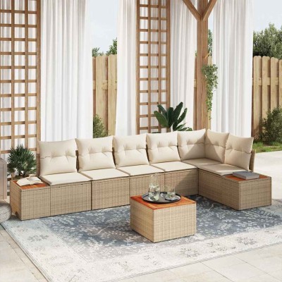 Conjunto de sofá de jardín con cojín 7 pcs beige y crema