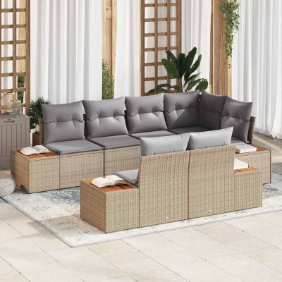 Conjunto de sofá de jardín con cojín 7 pcs beige y gris claro