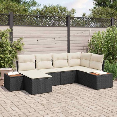 Conjunto de sofá de jardín con cojín 6 pcs Negro y crema