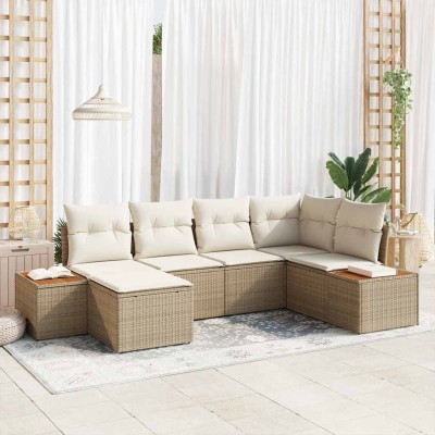 Conjunto de sofá de jardín con cojín 6 pcs beige y crema