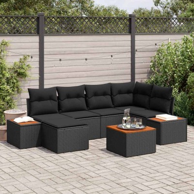 Conjunto de sofá de jardín 7 pcs Negro 264 x 154 x 85 cm