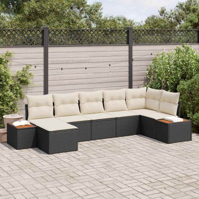 Conjunto de sofá de jardín con cojín 7 pcs Negro y crema