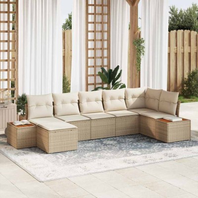 Conjunto de sofá de jardín con cojín 7 pcs beige y crema