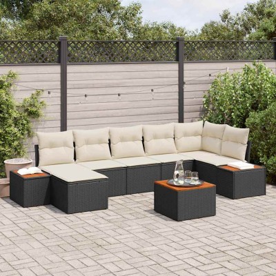 Conjunto de sofá de jardín con cojín 8 pcs Negro y crema