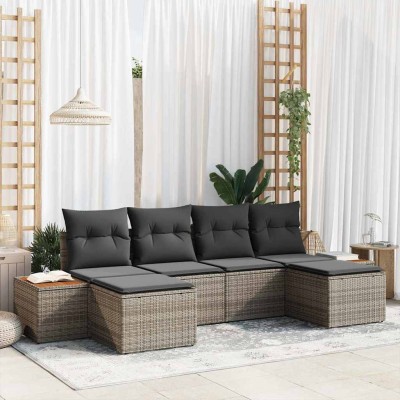 Conjunto de sofá de jardín 6 pcs Gris 184 x 62 x 85 cm