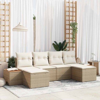 Conjunto de sofá de jardín 6 pcs beige y crema 184 x 62 x 85 cm