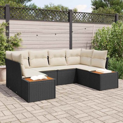 Conjunto de sofá de jardín con cojín 6 pcs Negro y crema
