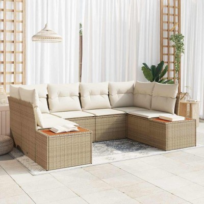 Conjunto de sofá de jardín con cojín 6 pcs beige y crema