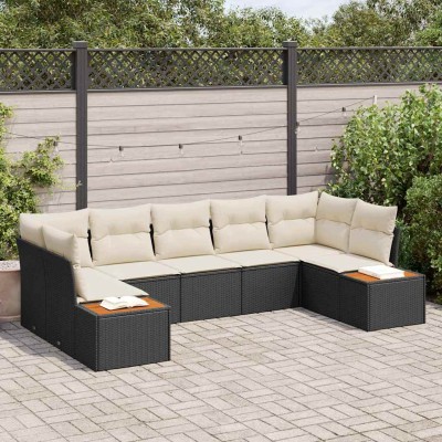 Conjunto de sofá de jardín con cojín 7 pcs Negro y crema
