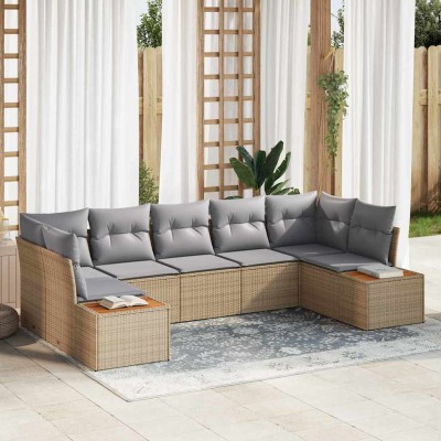 Conjunto de sofá de jardín con cojín 7 pcs beige y gris claro