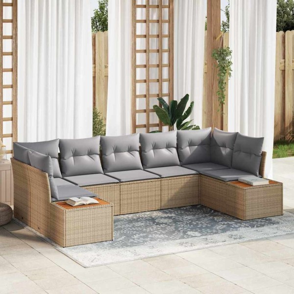 Conjunto de sofá de jardín con cojín 7 pcs beige y gris claro