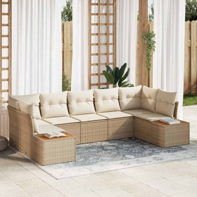 Conjunto de sofá de jardín con cojín 7 pcs beige y crema