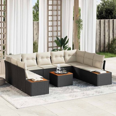 Conjunto de sofá de jardín con cojín 6 pcs Negro y crema