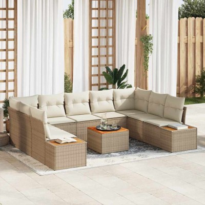 Conjunto de sofá de jardín con cojín 6 pcs beige y crema