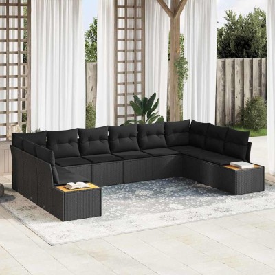 Conjunto de sofá de jardín 10 pcs Negro 344 x 209 x 85 cm