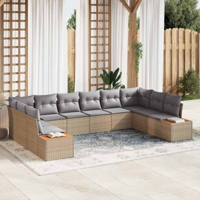 Conjunto de sofá de jardín con cojín 10 pcs beige y gris claro