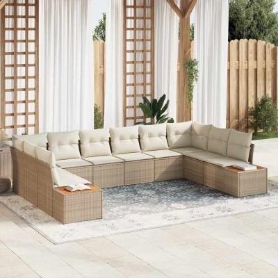 Conjunto de sofá de jardín con cojín 10 pcs beige y crema