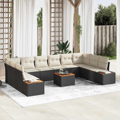 Conjunto de sofá de jardín con cojín 11 pcs Negro y crema