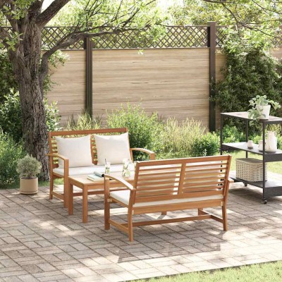 Conjunto de sofá de jardín 3 pcs Natural Madera de teca maciza