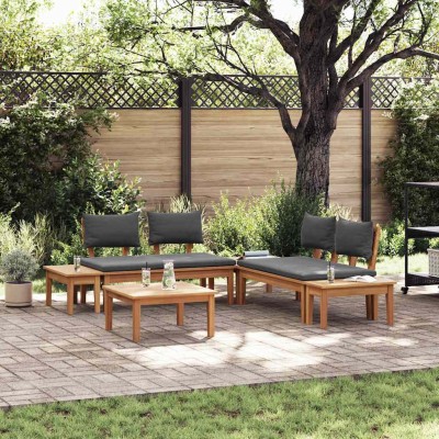 Conjunto de Bancos de Jardín con cojín 3 pcs Marrón y gris