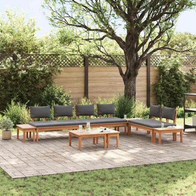 Conjunto de Bancos de Jardín con cojín 5 pcs Marrón y gris