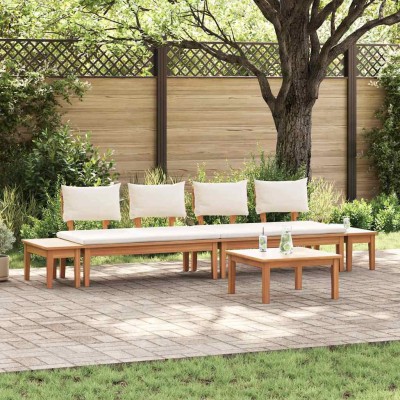 Conjunto de Bancos de Jardín con cojín 5 pcs Marrón y crema