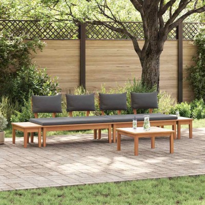 Conjunto de Bancos de Jardín con cojín 5 pcs Marrón y gris