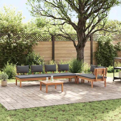 Conjunto de Bancos de Jardín con cojín 5 pcs Marrón y gris