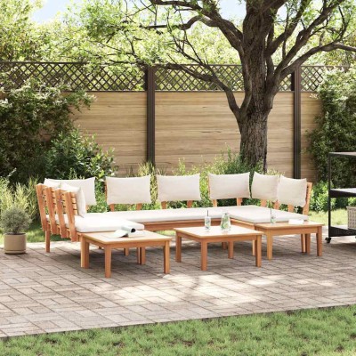 Conjunto de Bancos de Jardín con cojín 4 pcs Marrón y crema