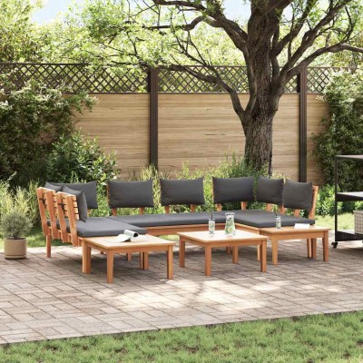Conjunto de Bancos de Jardín con cojín 4 pcs Marrón y gris
