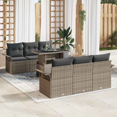 Conjunto de sofá de jardín con cojín 7 pcs Gris Poliratán