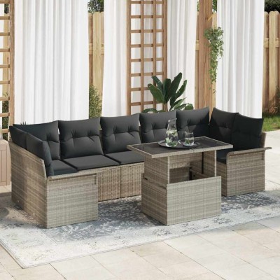 Conjunto de sofá de jardín con cojín 8 pcs Gris Claro Poliratán