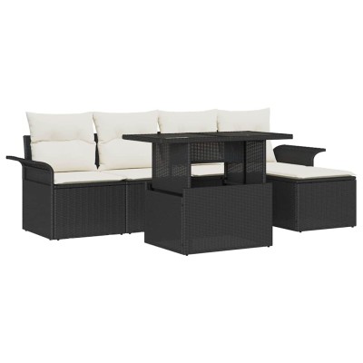 Conjunto de sofá de jardín con cojín 6 pcs Negro Poliratán