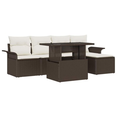 Conjunto de sofá de jardín con cojín 6 pcs Marrón Poliratán