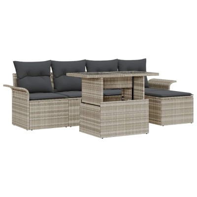 Conjunto de sofá de jardín con cojín 6 pcs Gris Claro Poliratán