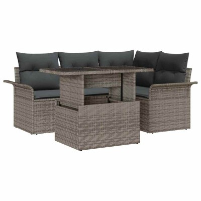 Conjunto de sofá de jardín con cojín 5 pcs Gris Poliratán