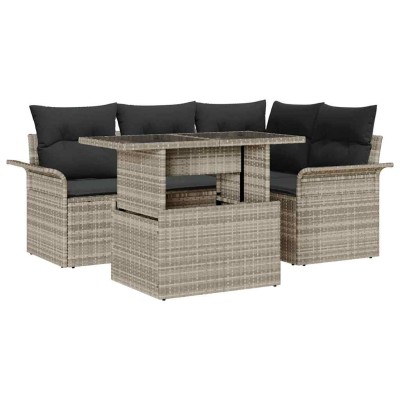 Conjunto de sofá de jardín con cojín 5 pcs Gris Claro Poliratán