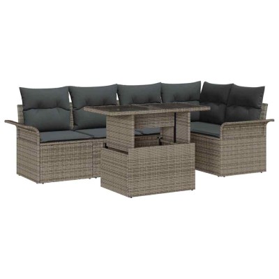 Conjunto de sofá de jardín con cojín 6 pcs Gris Poliratán
