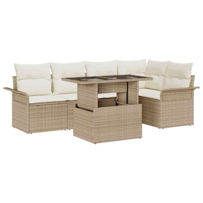 Conjunto de sofá de jardín con cojín 6 pcs Beige Poliratán