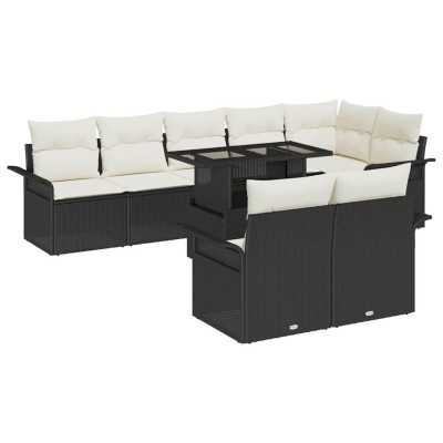 Conjunto de sofá de jardín con cojín 9 pcs Negro Poliratán
