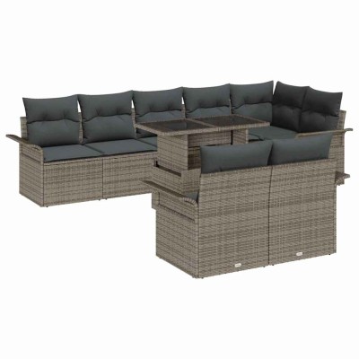 Conjunto de sofá de jardín con cojín 9 pcs Gris Poliratán