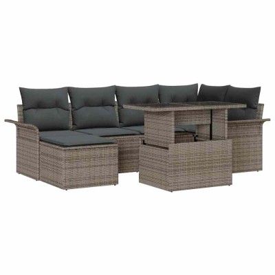 Conjunto de sofá de jardín con cojín 7 pcs Gris Poliratán