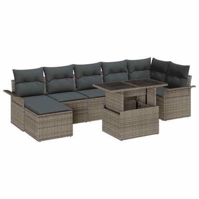 Conjunto de sofá de jardín con cojín 8 pcs Gris Poliratán