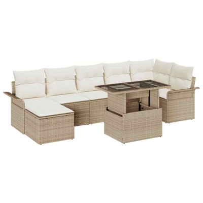 Conjunto de sofá de jardín con cojín 8 pcs Beige Poliratán