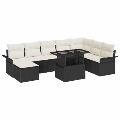 Conjunto de sofá de jardín con cojín 9 pcs Negro y crema