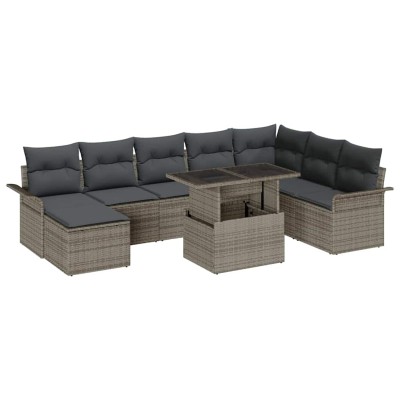 Conjunto de sofá de jardín con cojín 9 pcs Gris