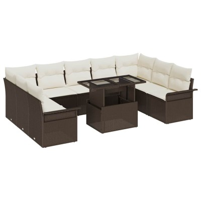 Conjunto de sofá de jardín 10 pcs Marrón 100 x 55 x 73 cm