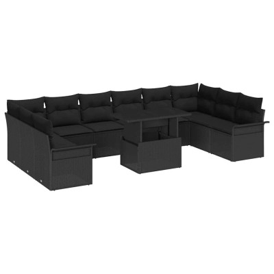 Conjunto de sofá de jardín Manual 11 pcs Negro 100 x 55 x 73 cm